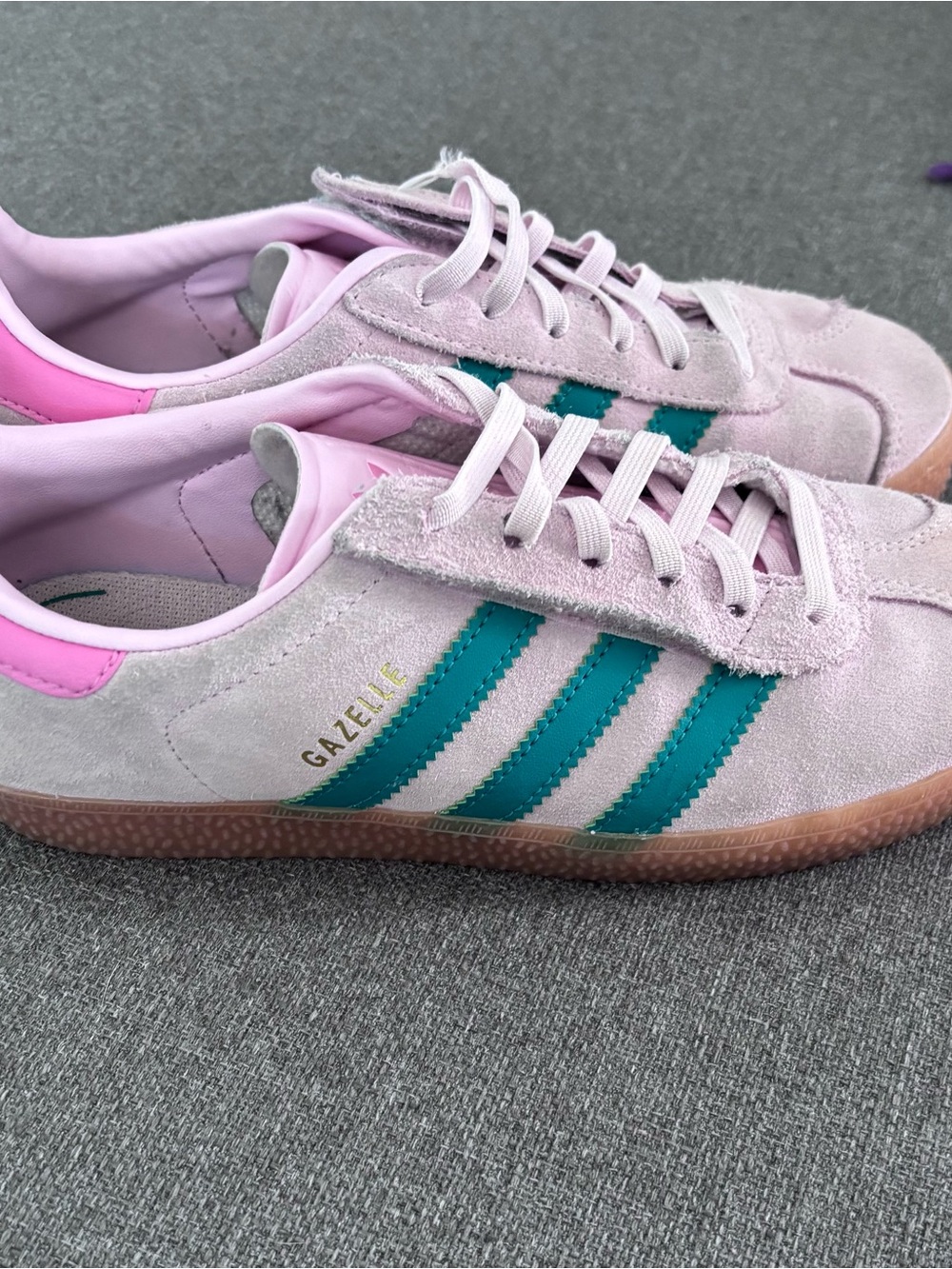 adidas Pink Suede Sneakers with Teal Stripes